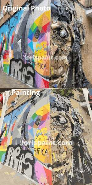 before and after custom paint by numbers kit of a graffiti art work