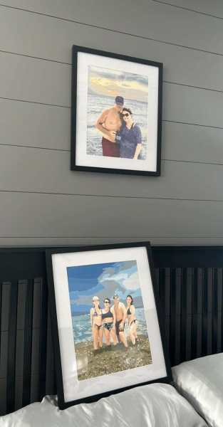 2 finished and frames custom paint by numbers kit of a family on a beach